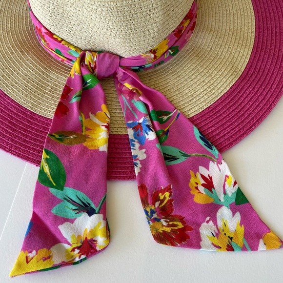 Kate Spade Pink/Beige Wide Brim Sun Hat with Floral Accents 👒☀️ One Size - Picture 5 of 12